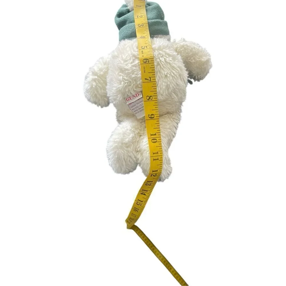 Vintage Gund Kids White Green Fuzzy Snowman With Scarf & Hat Plush Toy OS